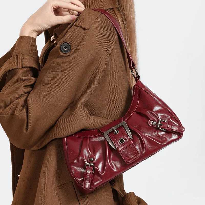 NEW Vintage PU Leather Shoulder Bag for Women 2025 Y2K Spicy Trend Maillard Style Underarm Bag High Quality Women Handbags Z250903