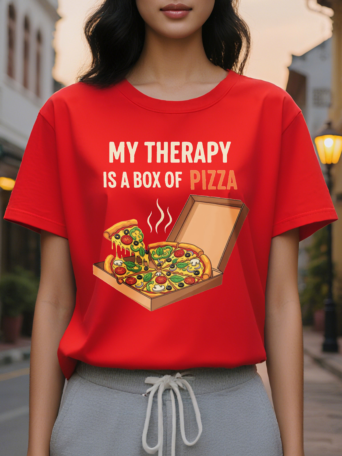 Fun Pattern Ladies My Relaxation is Box Sayings Black with Orange Letters Light Summer Casual Daily T-Shirt for Pizza