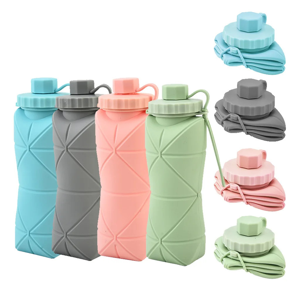 600ml Silicone Collapsible Sports Bottles Outdoor Camping Folding Water Cup Large Capacity Travel Foldable Leakproo Z260202