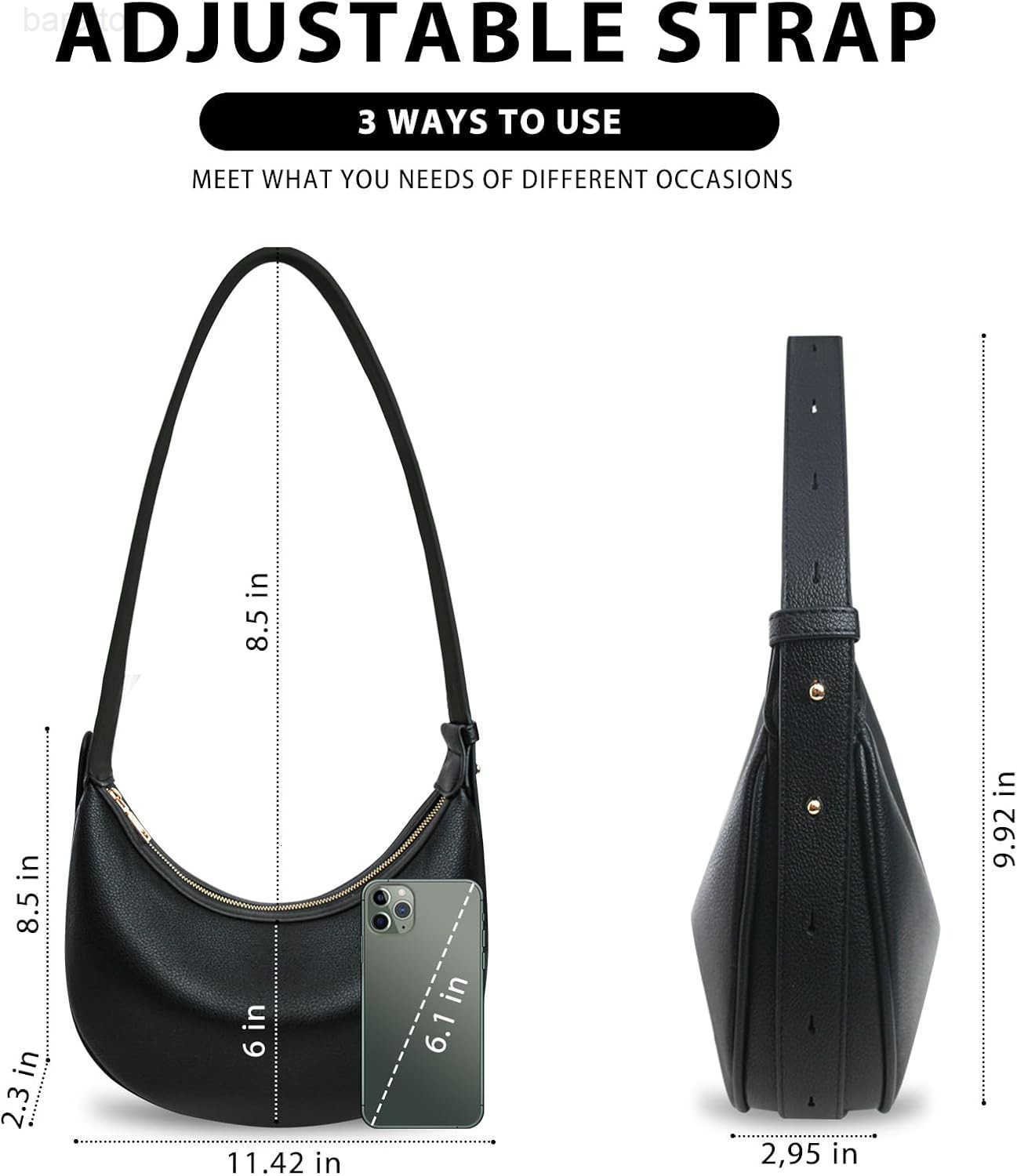 Women Crescent Shoulder HandbagLarge Capacity Crossbody Hobo Purse Trendy Crescent Bag Clutch Handbag with Adjustable Strap M250903