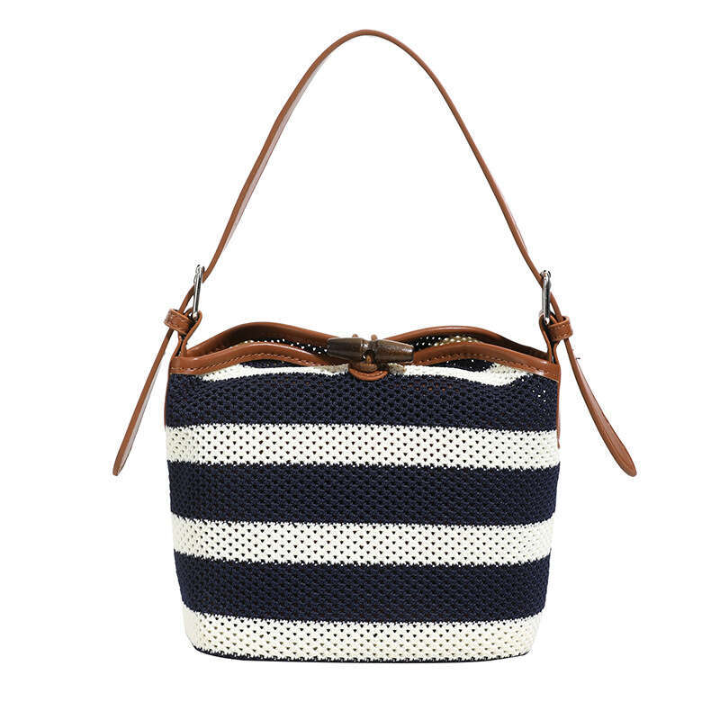 DHEssentials 2025 Summer Striped Knit Crossbody Bag for Women, Medium Bucket Shape