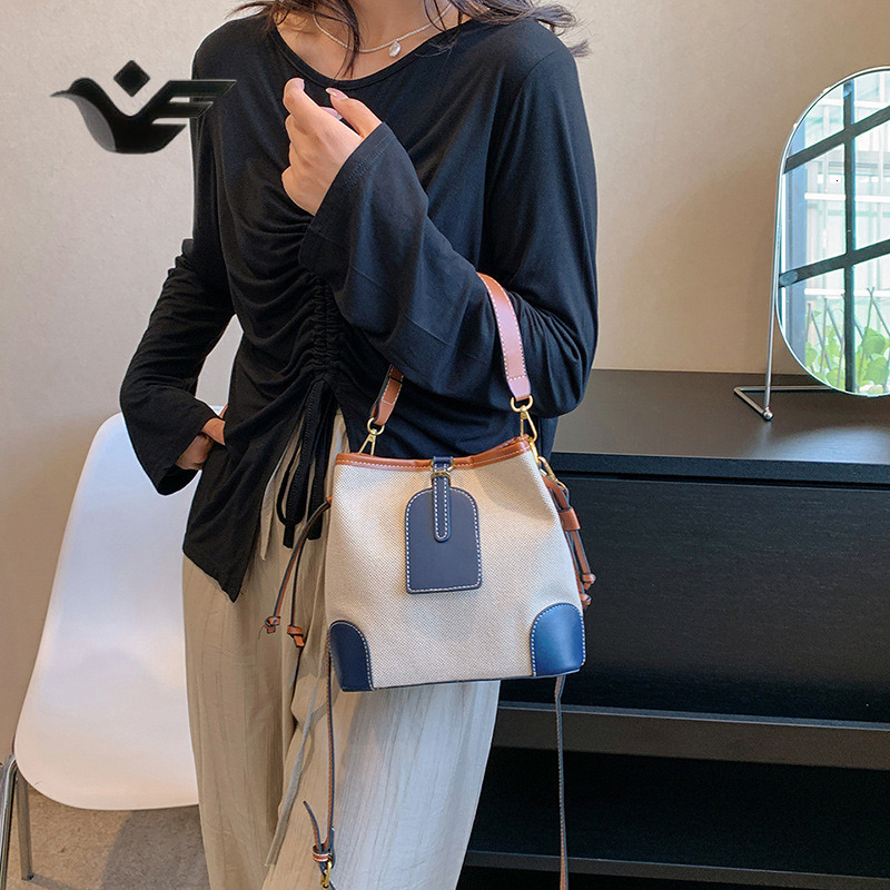 Feiyan Free Shipping New Designer Bag Luxury Shopping Bag Bucket Bag For Women Canvas Color-block Stitching Handbag Mother-daughter Bag Trendy Single 
