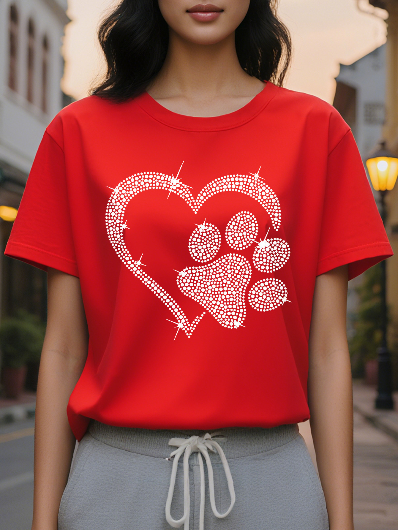 Heart Dog Paw Print T-Shirt Casual Short Sleeve Crew Neck Top Stylish All Season Women's Clothing