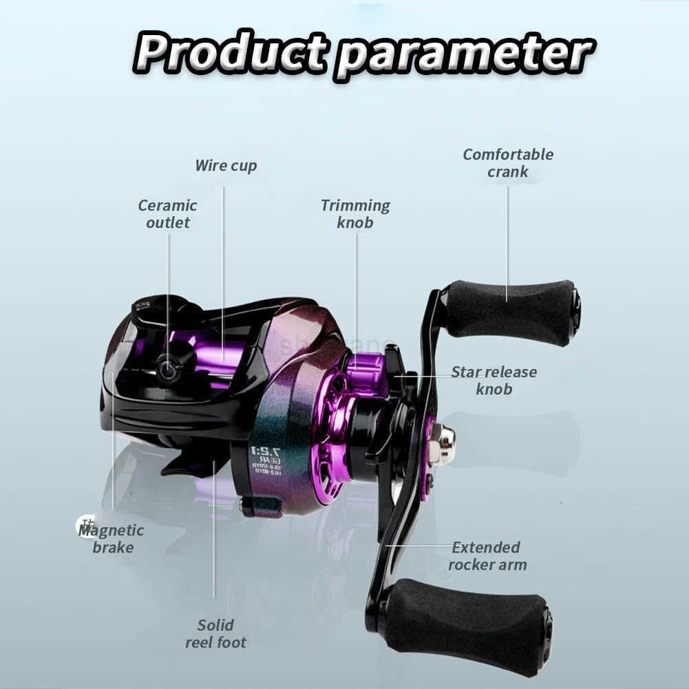 Baitcasting Fishing Reel 191BB Baitcasting Reel High Speed 721 Gear Ratio Low Profile Baitcaster Reel 78KG Max Drag Metal Body Baitcaster Fishing Reel