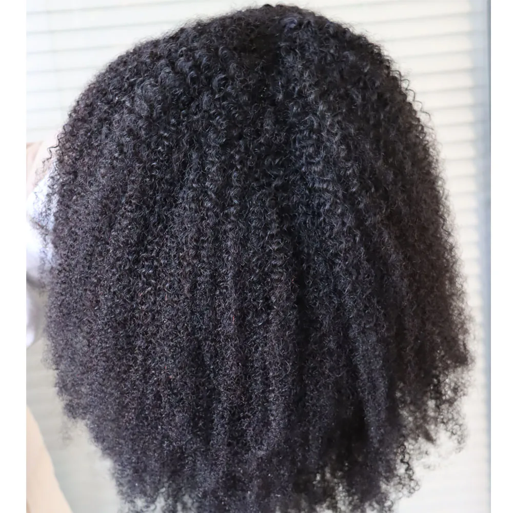 4c Afro Kinky Curly Virgin Brazilian Human Hair Machine Made Sew Wig with Bang kinki Curls natural scalp top none-lace cheap Human Hair Wig for Black 