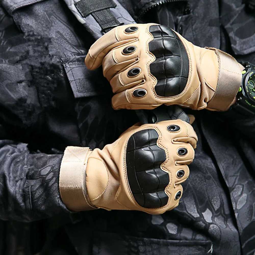 Touch Screen Tactical Full Finger Gloves Hard Rubber Paintball Airsoft Bicyc Combat PU ather Antiskid Cycling Work GlovesXJ250904