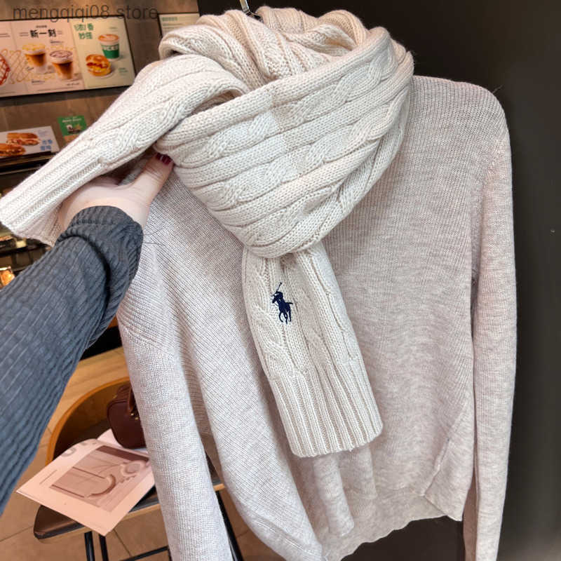 Pony Embroidery Autumn Winter Wool Blend Knitted Solid Color Scarf Unisex Winter Warm Neck Warmer Shawl L250904