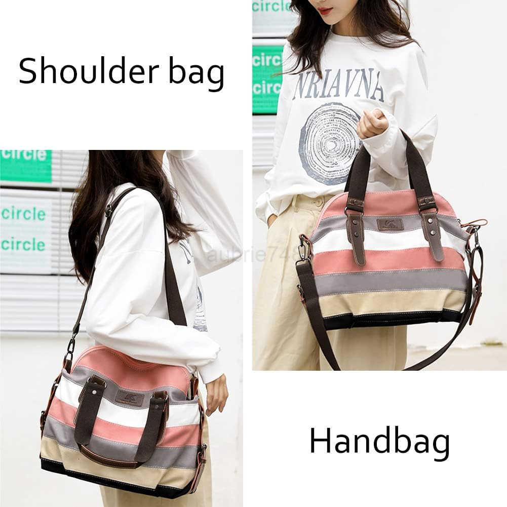 Canvas Handbag MultiColor Striped Lattice Cross Body Shoulder Purse Bag ToteHandbag for Women M250903