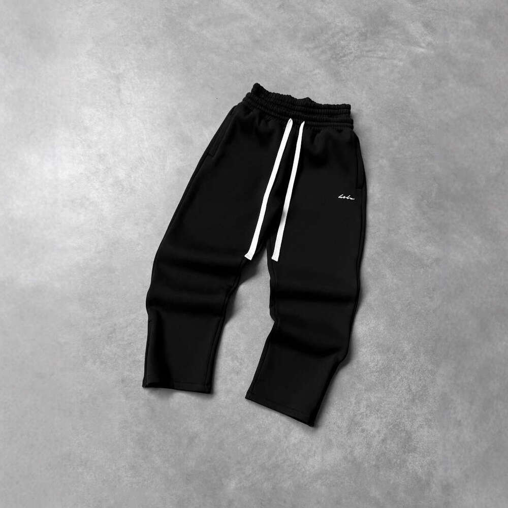 Trendy New Men's American Style Casual Street Loose Letter Embroidery Double Waistband Straight Long Pants