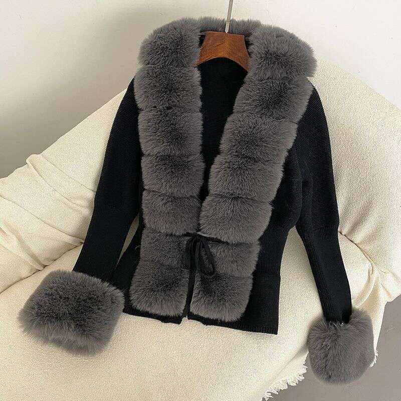 Women's Clothing Autumn And Winter Fur Placket Cuffs Detachable Knitted Sweater
