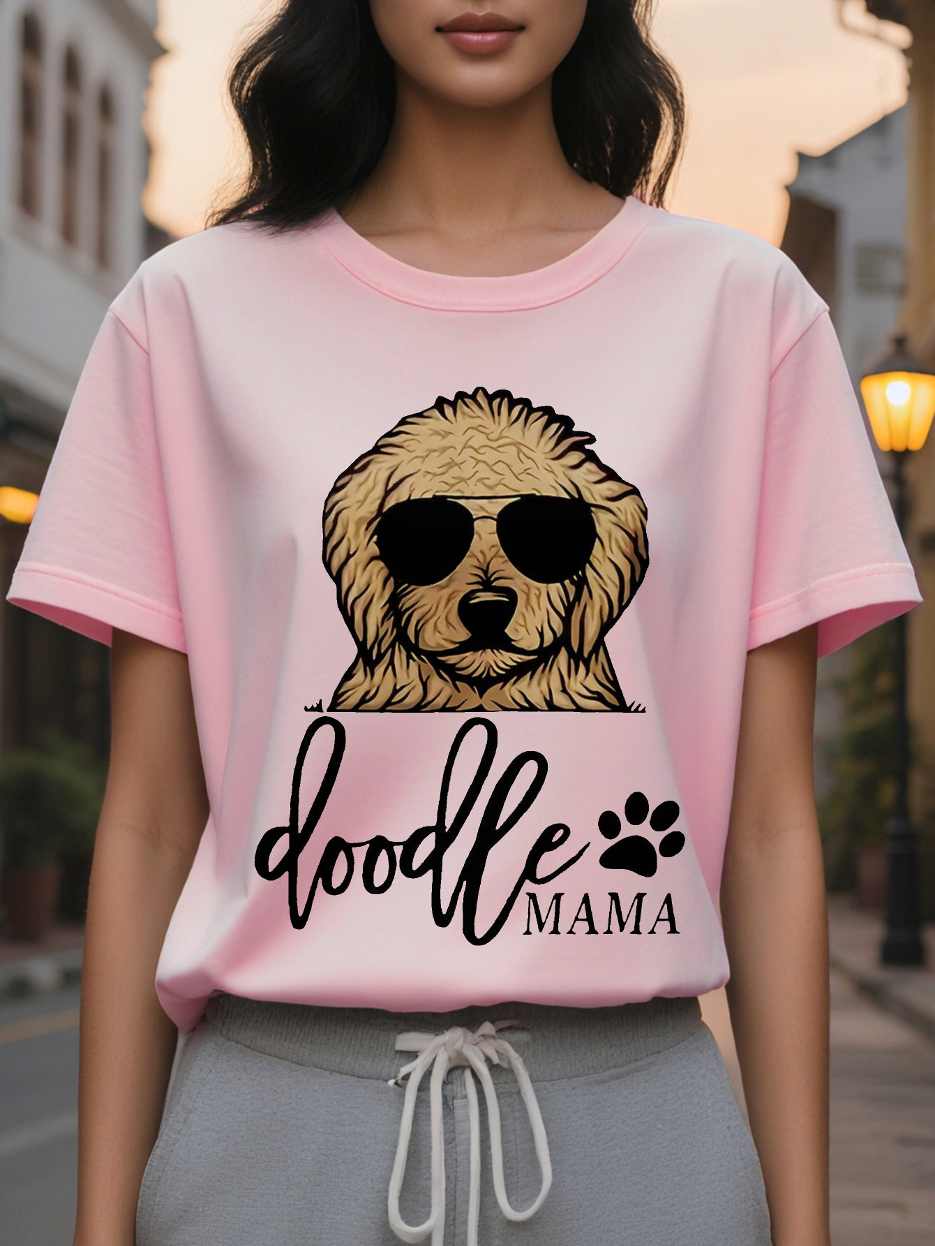 Women s Sleeveless Top Dog Mother Pattern Print Doodle Mama with Claws and Fashion Glasses Design White Casual