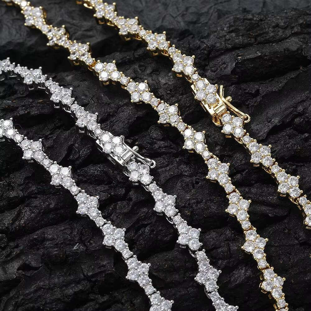 Hip Hop Jewelry Fashion Iced Out 18k Gold Silver Plated Brass Zircon Diamond Tennis Chain Cz Necklace for Men Women