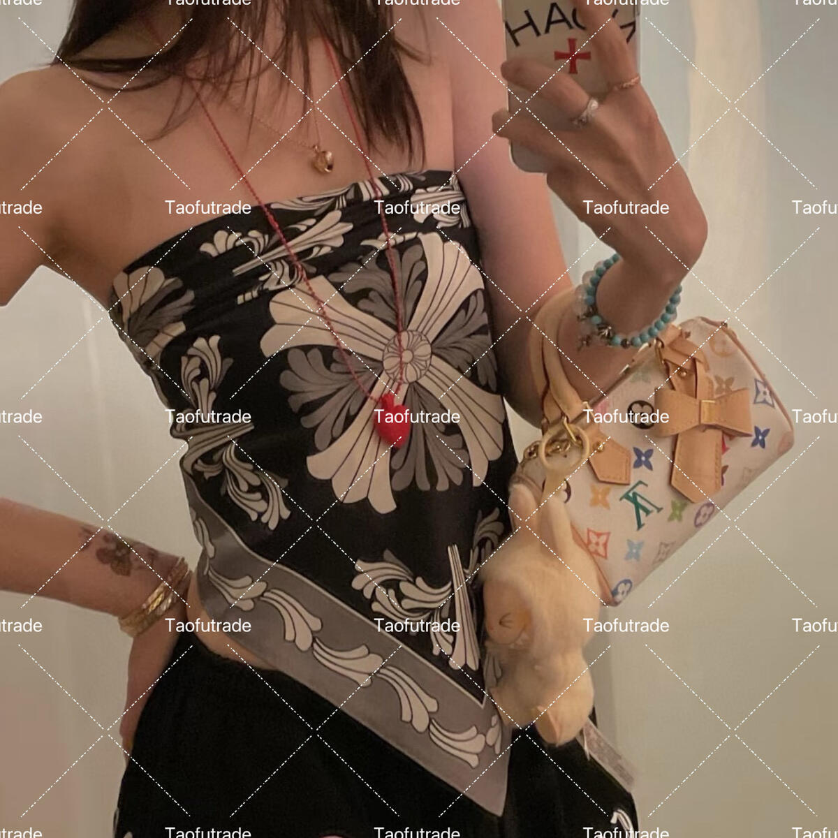 Chrome Sarf Silk Scarf Handkerchiefs Hair Print Satin Big Square Silk Scarves Shawls For Women Designer Scarf Luxury Brand Designer Hijab Headband D93