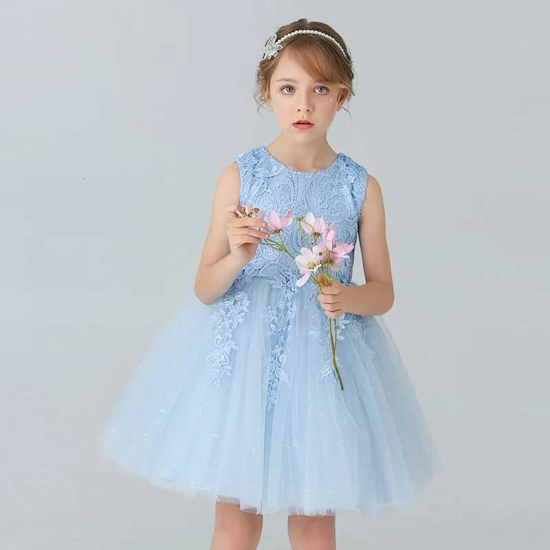 BX8991 White Lace Flower Girl Dress Bows Childrens First Communion Dress Girls Sleeveless Princess Dresses Z250904