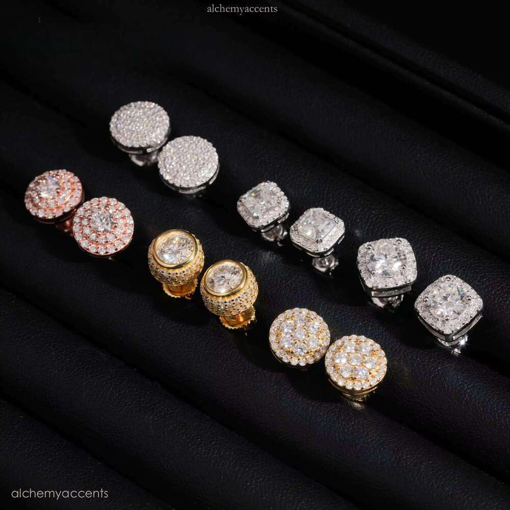 High Quality Sier Men Women Stud Fine Jewelry Hip Hop VVS D Color Moissanite Earrings Screw Back