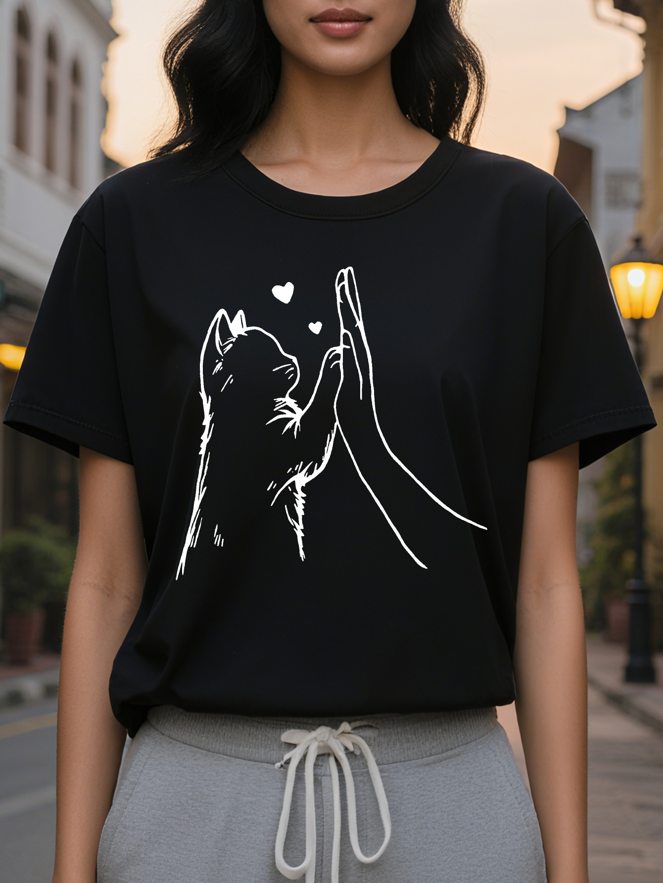 Large XL Women's Paw Heart Graphic Print Casual T-Shirt Soft Stretch Round Neck Short Sleeve Top for Spring Summer Plus Size