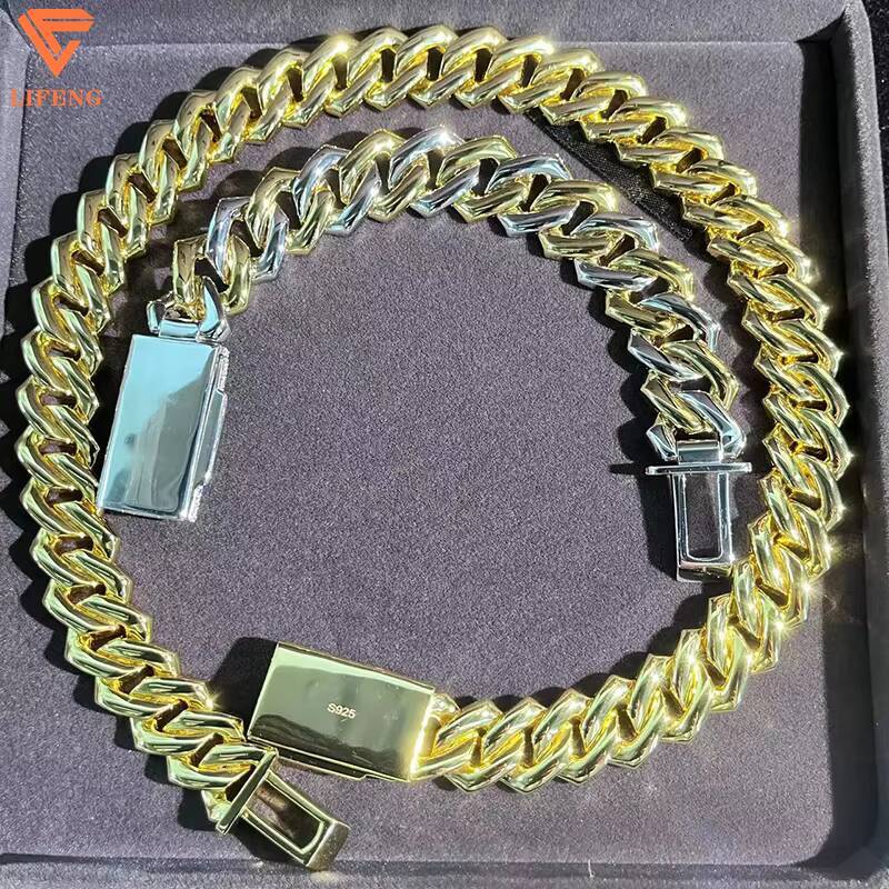 Two Tone Iced Out Moissanite Cuban Link Chain for Men 20mm Custom Name Clasp 925 Sterling Silver Cuban Chain Hip Hop Necklace