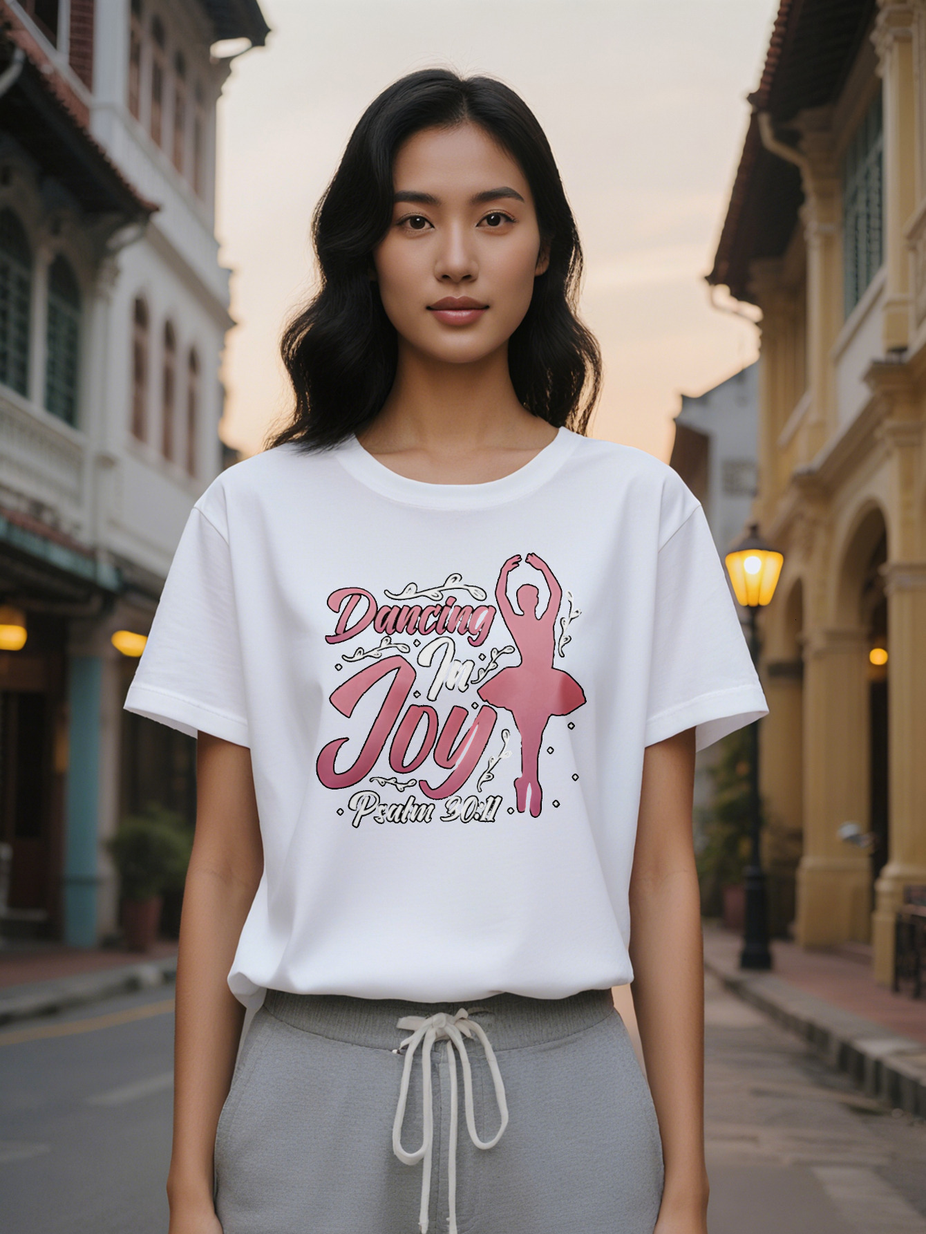 Large XL Women's Black T-Shirt with Pink Ballet Dancer Silhouette Dancing in Joy Psalm Print Lightweight Tee Perfect Gift Plus Size