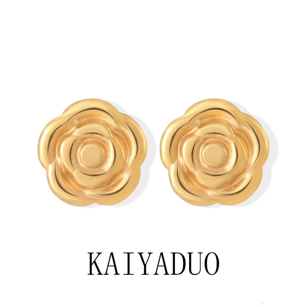 Korean Style Ins Niche Design Rose Flower Gold-Plated Titanium Steel Bone Studs Women's Fashion Personality Versatile Ear Jewelry