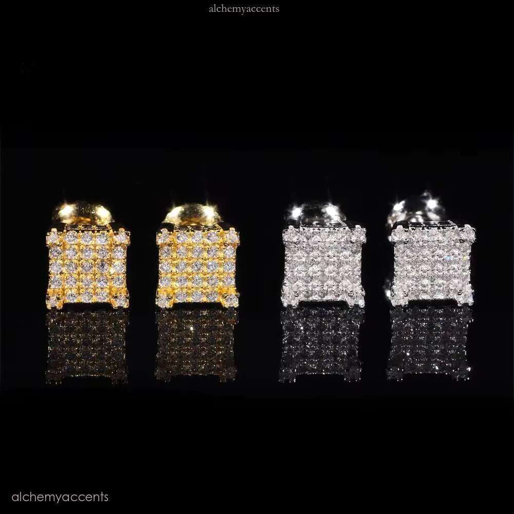 Hip Hop Bling Iced Out Ear Studs Unisex VVS Moissanite Dia White Gold Plated Sterling Sier Stud Earring for Women