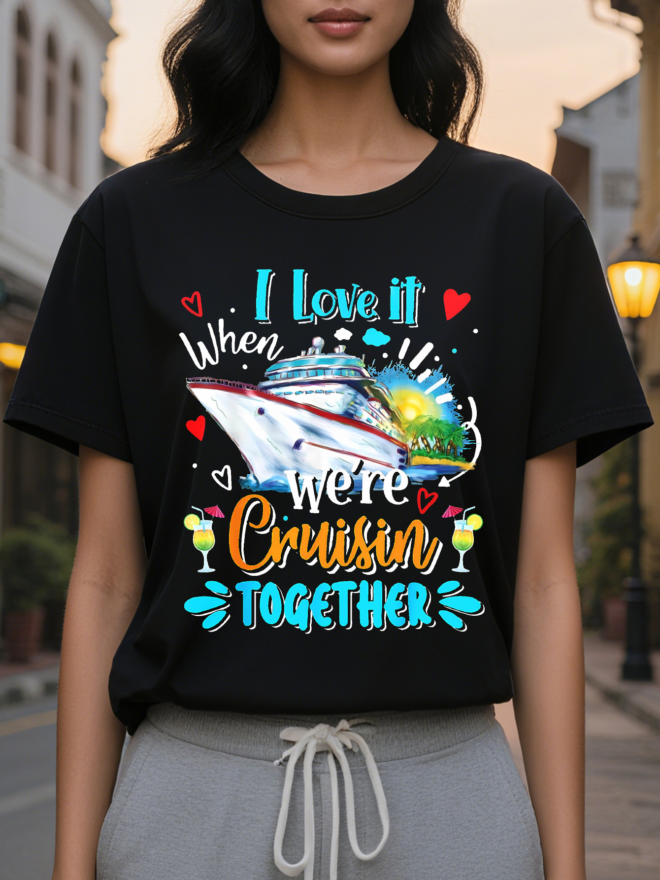 Spring and summer season suitable for ladies fashion casual short sleeve T-shirt pattern design to celebrate the