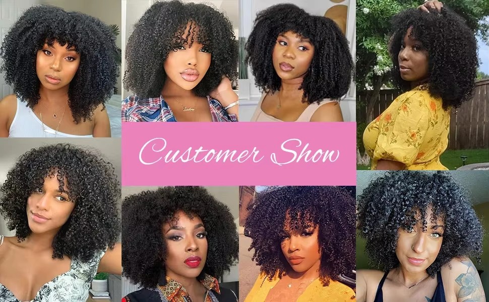 Afro-kinky Curly Machine Made Human Hair Wig for Black Women Natural Brazilian Human Hair Factory Wholesale Cheap Bob Wig