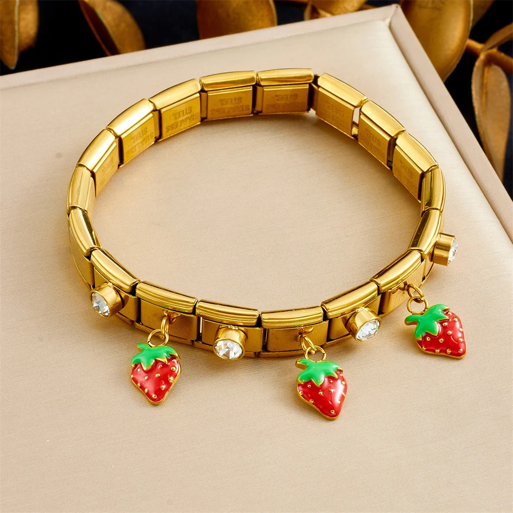 316 Stainless Steel Golden Strawberry Zircon Bracelet For Women Lady Classics Fashion Wrist Jewelry Glamorous Gift 250903