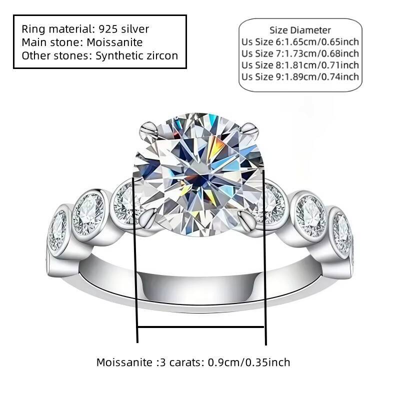Trendy Engagement 3Carat Moissanite Wedding Anniversary Party Ring in Gold Plated Elegant Moissanite Ring