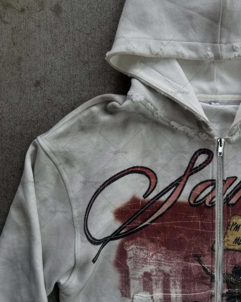 Fashion Harajuku High Street HipHop Oversized Zipper Hood Men Y2K Punk Retro Rock Letter Print Casual Sweatshirt Women 250904