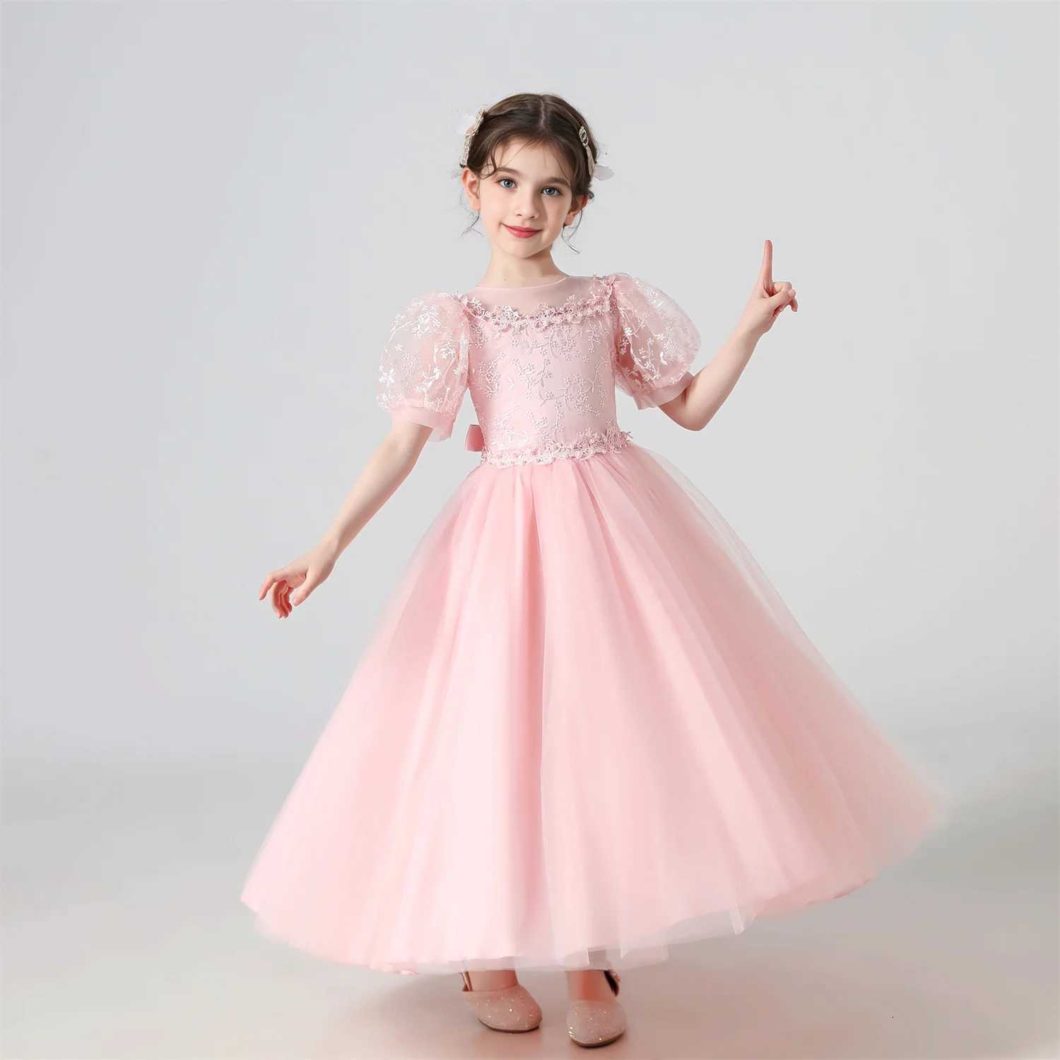 Girl Flower Dress Lace Embroidered Wedding Princess Dress Host Performance Costume Gown Christmas Party Evening Dresses Z250904
