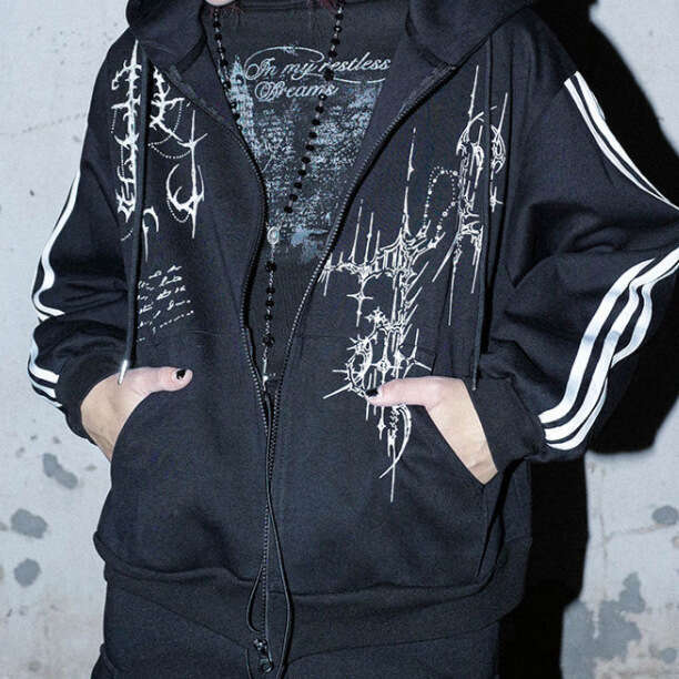 New Y2K Dark Style Sweatshirt Gothic Street Punk Personality Unisex Zipper Hoodie