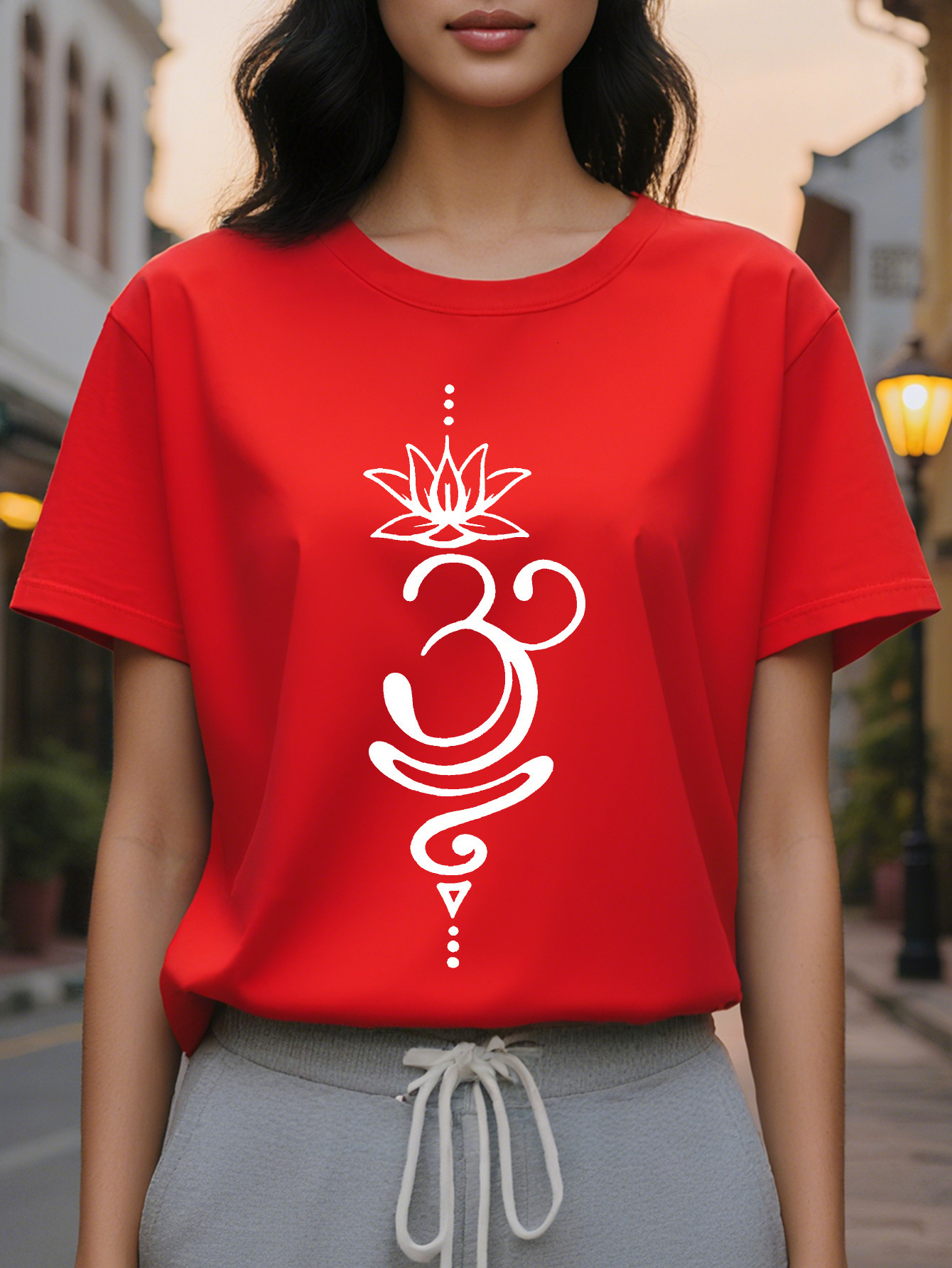 Lotus Print Crew Neck Tank Casual Sleeveless Top For Summer Women's Clothing