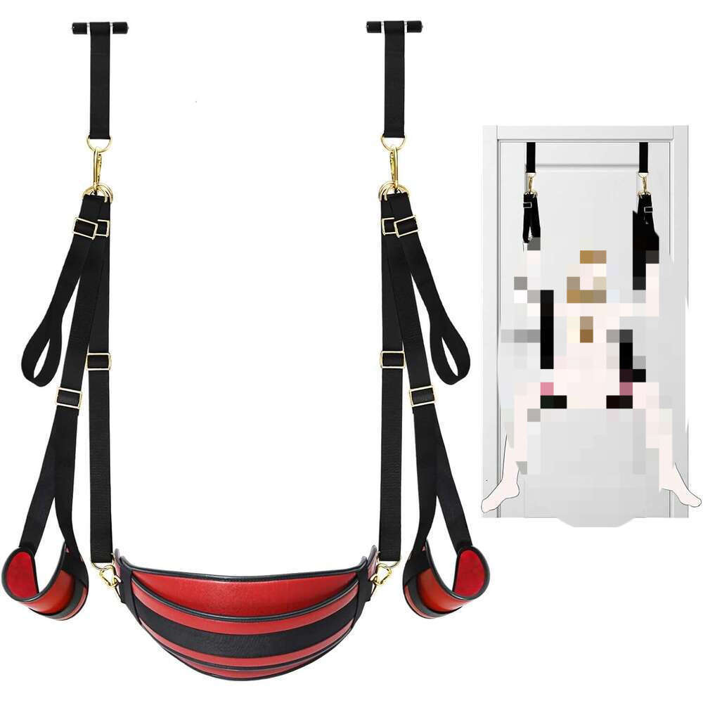 Swing Door BDSM Bondage Thigh Restraints with Adjustable Straps Hardware Buckle Leather Soft Plush Kinky Adult Sex Toys for Men Women Couples