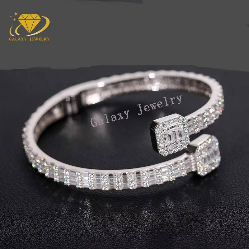 New Custom Hip Hop Jewelry Pass Diamond Tester 925 Silver Vvs Moissanite Iced Out Baguette Tennis Bangle Bracelet