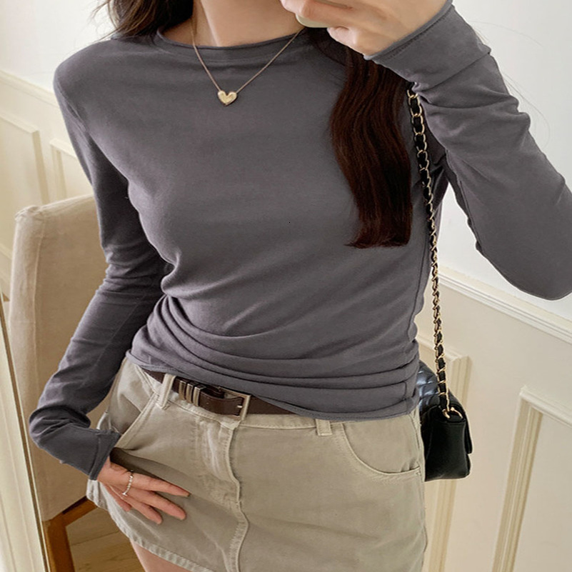 Spring Autumn T shirt Women Tops Solid Slim Fit Long Sleeve O Neck Tshirts Female Casual Streetwear High Quality Base Tees 250903
