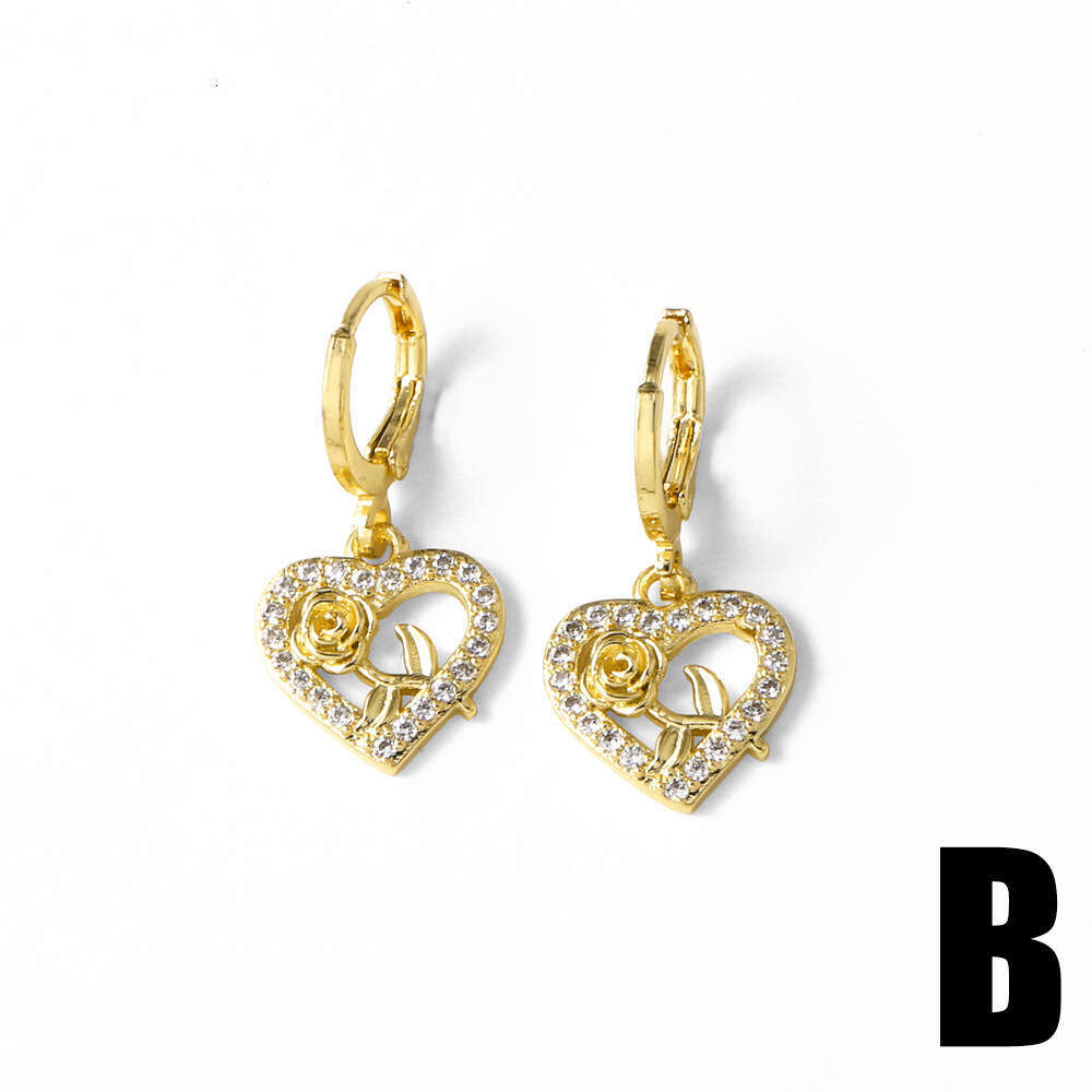 AS Jewelry New Gold Inlaid Zircon Heart Four-Leaf Clover Pendant Earrings Ear Clips era050