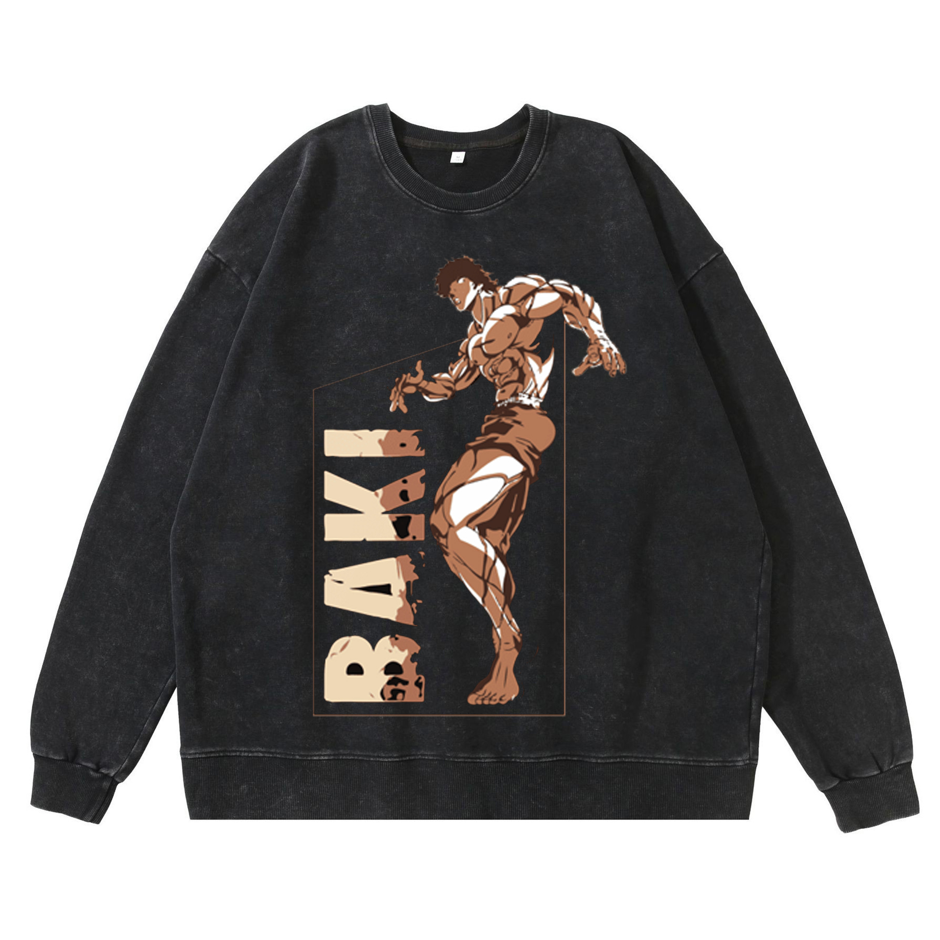 360g Heavyweight Washed Vintage Finish Baki Hanma Anime American Retro Crewneck Cotton Sweatshirt - TT8294