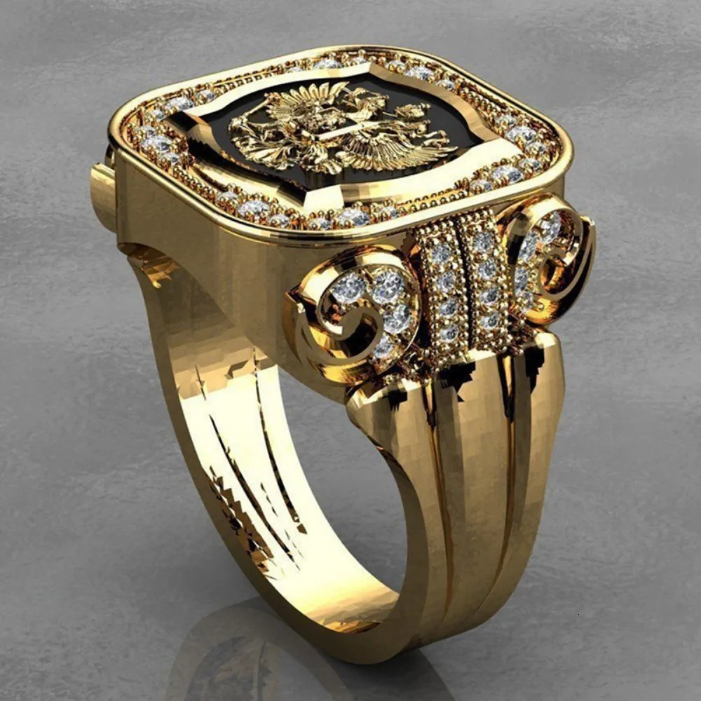 Simple Retro Fashion Mens Jewelry Zirconia Stamp Ring Mens Badge Ring Punk Street Niche Trend Party Jewelry Gifts 250903