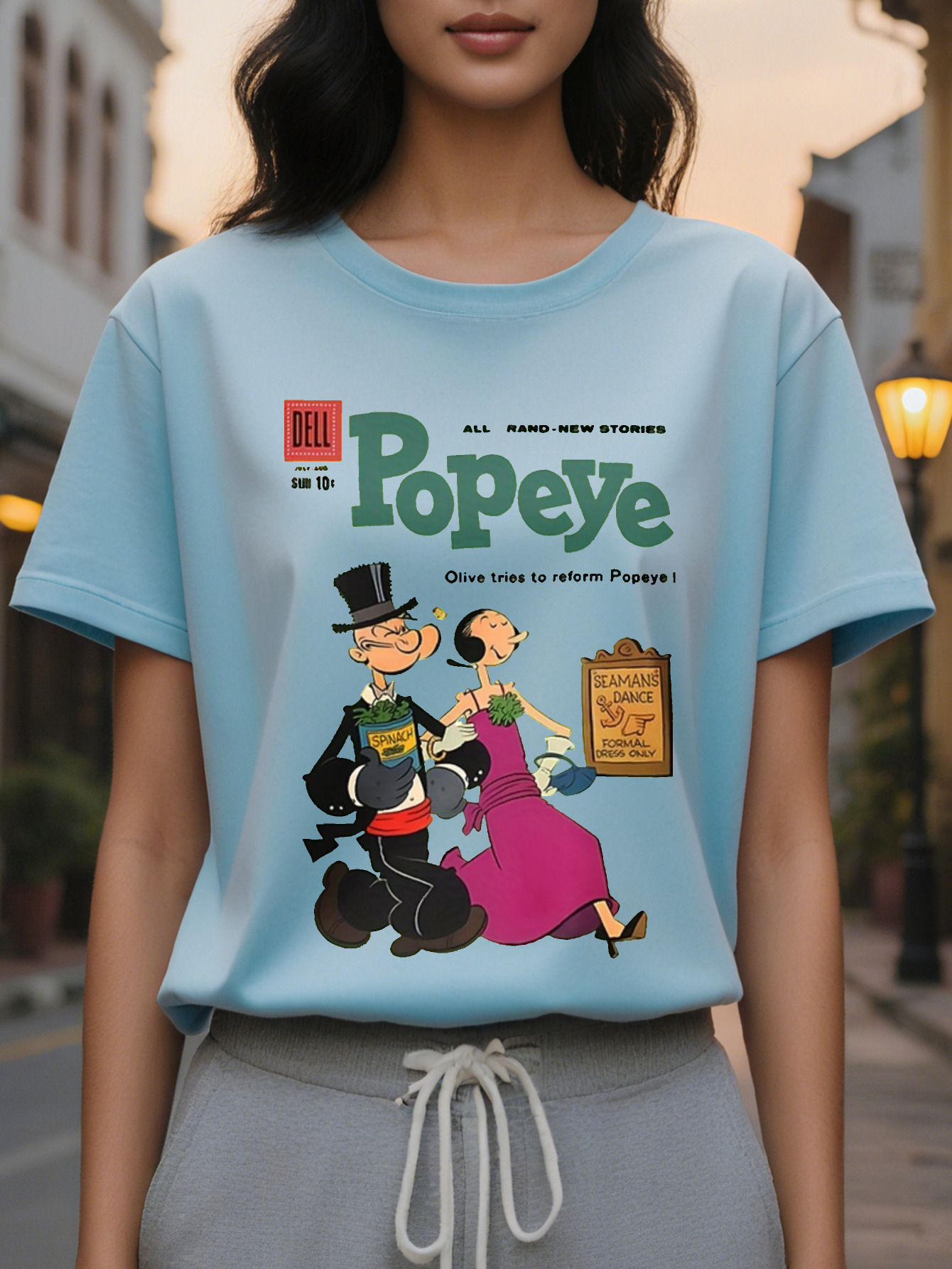 DesktopKoningsdag Women's Green Lemon Boba Pattern T-shirt Retro Cartoon Printed Short Sleeve Round Neck Casual Top