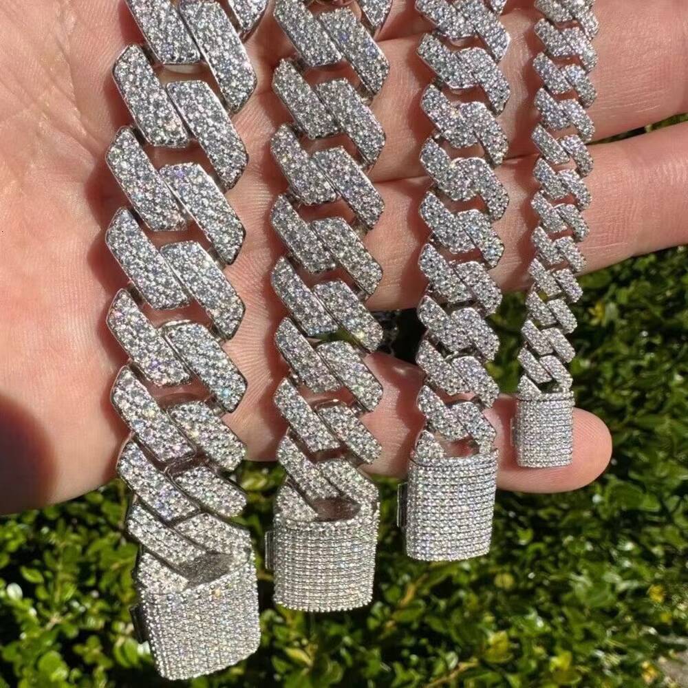 Manufacture Personalized Hip Hop Moissanite Chain 10Mm S925 Silver Cuban Chain for Rapper