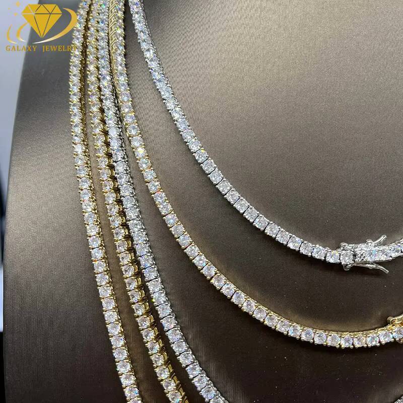 Hip Hop 2mm to 6mm Tennis Chain Moissanite VVS Stone Bling Iced Out 925 Pure Silver Tennis Bracelet Necklace Men Women