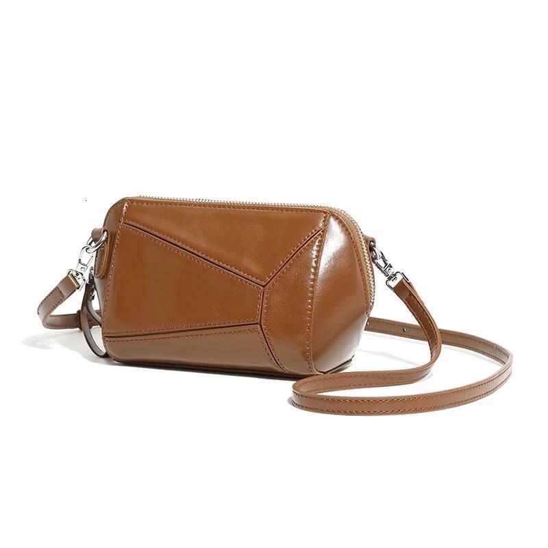 New Women's Genuine Leather Women Crossbody Bags Fashion Geometric Splicing Vegetable Tanned Cowhide Shoulder Bag