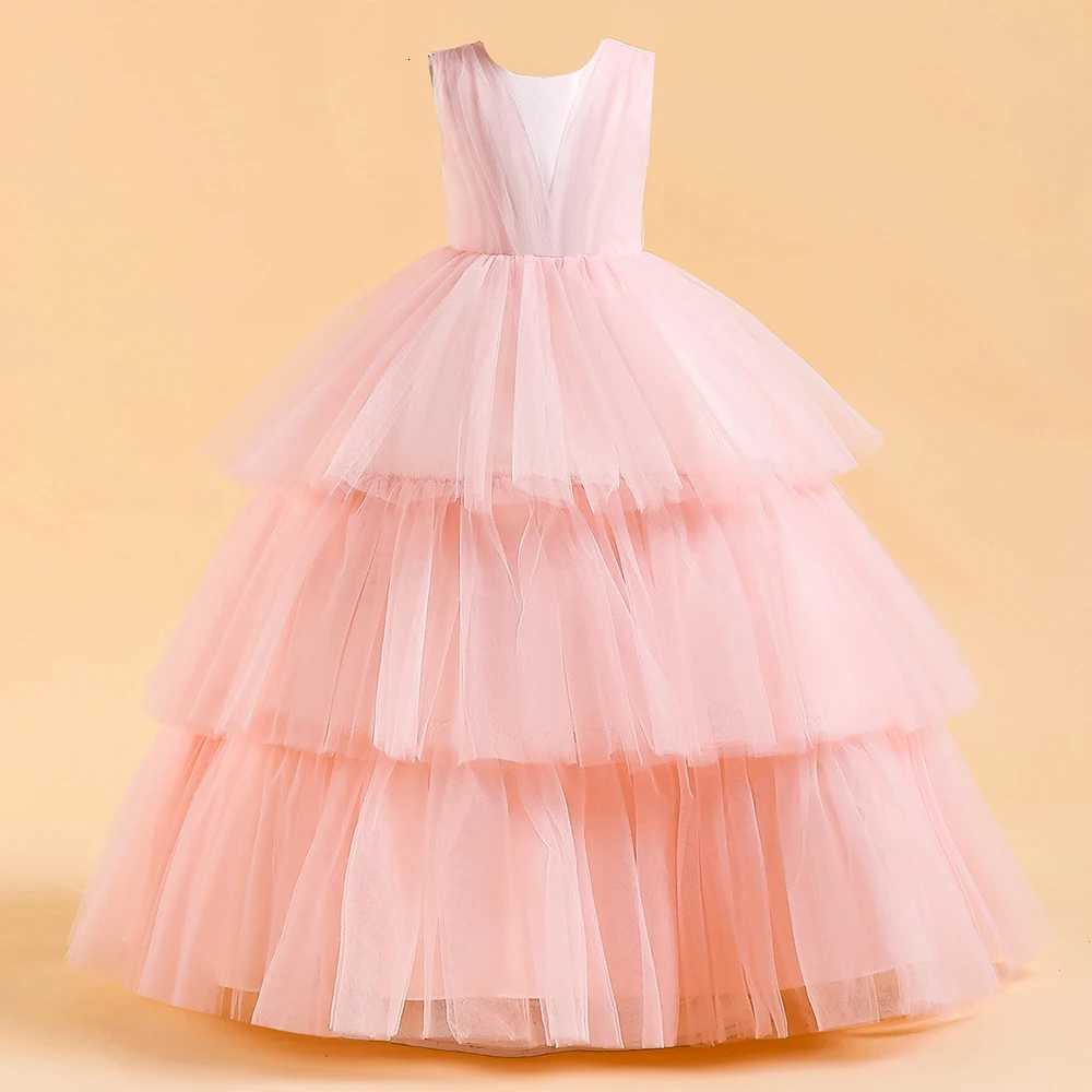 Ceremony Elegant Kids Party Dresses For Girls Children Puffy Tulle White Bridesmaid Dress Flower Girl Birthday Wedding Prom Gown Z250904