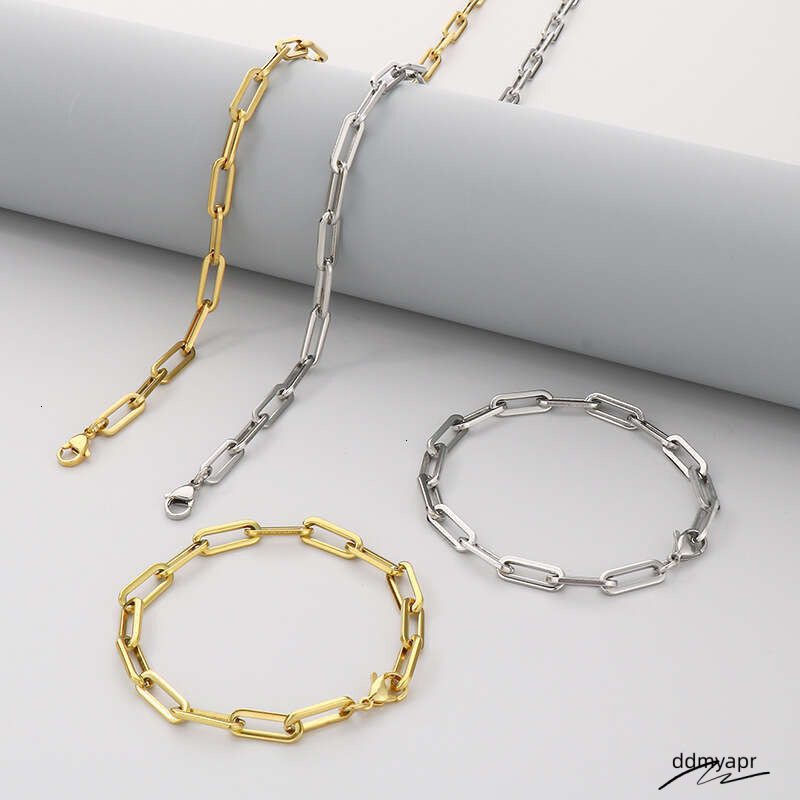 Unisex Chunky Ddmyday Square Link Chain Necklace & Bracelet Stainless Steel Minimalist Jewelry Ddmyday