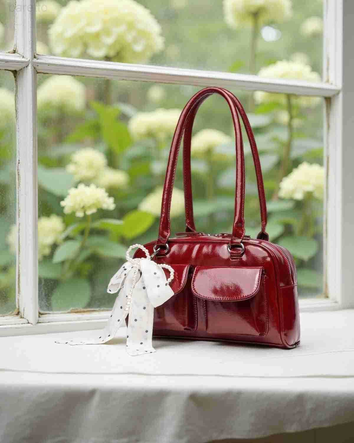 Y2K Shoulder Purses for Women Trendy PU Leather Retro Boston Handbag Lightweight and Versatile for Work and Travel M250903