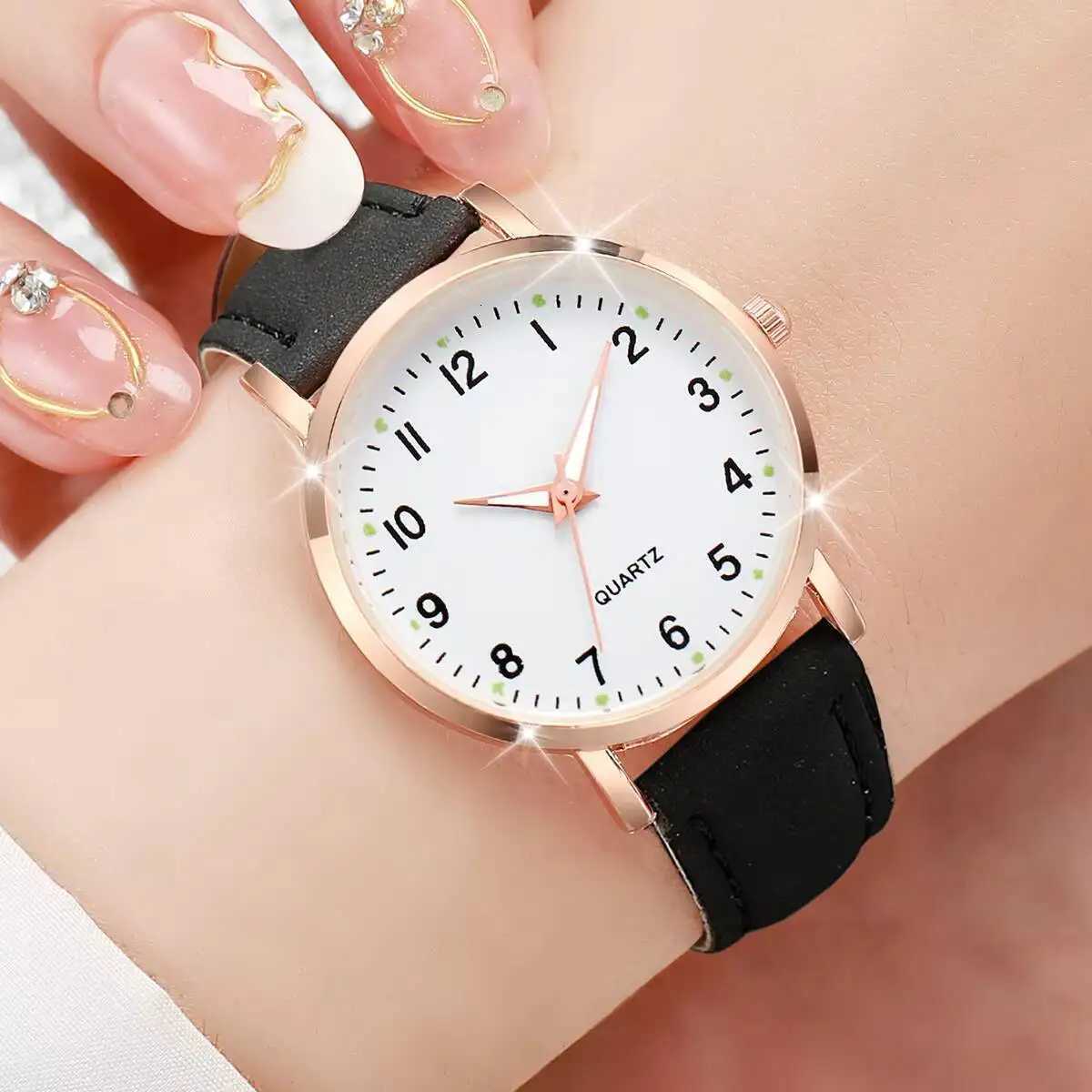 1345PCS Fashion Arabic Dial Wen Quartz Watch Casual Leather Strap Wristwatch for Girls Clock GiftWithout Box X250904
