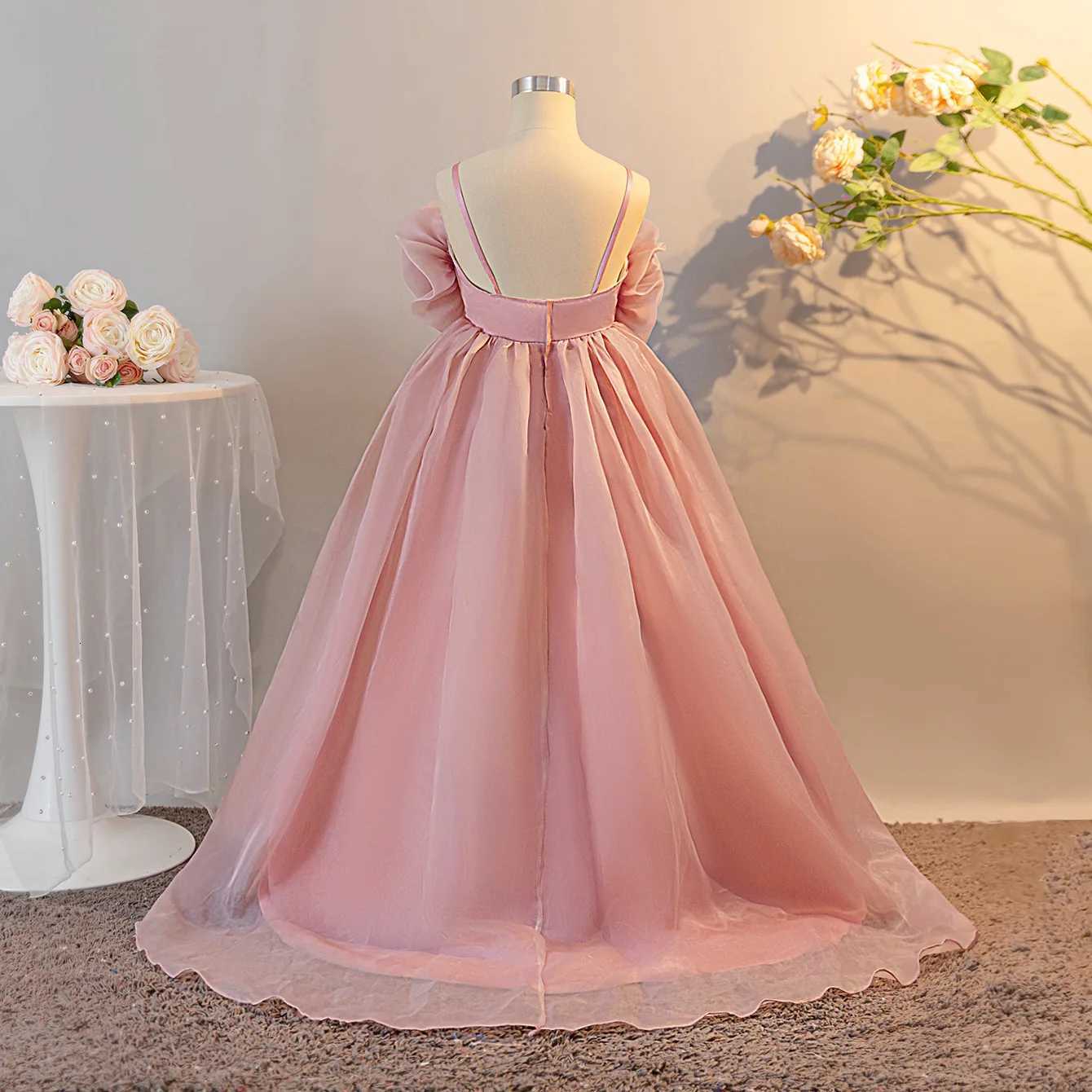 Elegant Trailing Wedding Princess Party Dresses for Girls Backless Flower Birthday Prom Girl Dresses Bridesmaid Evening Costumes Z250904