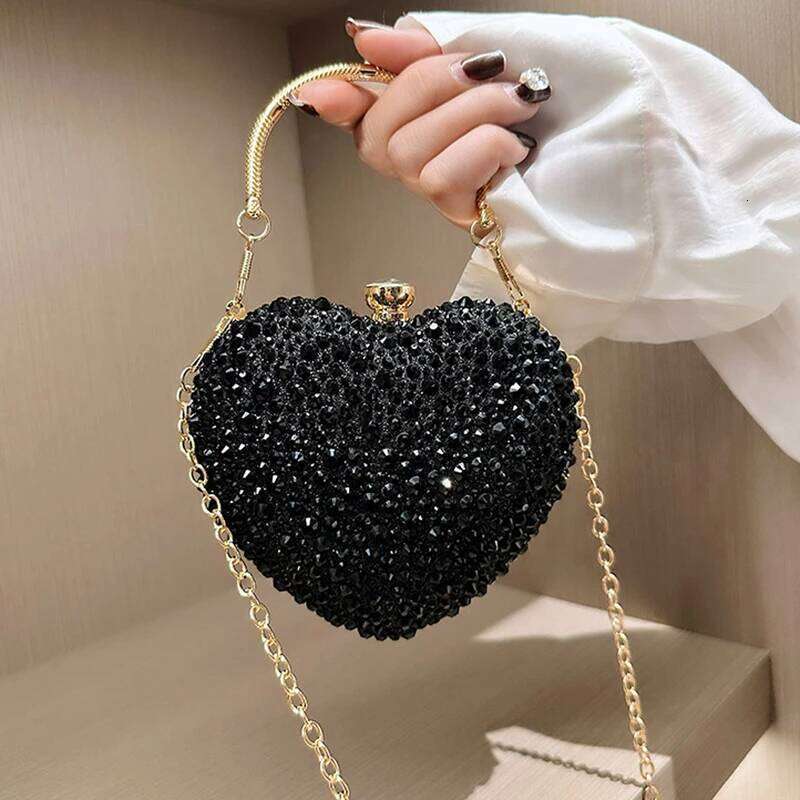 Dia Inlay Heart Shape Crystal Clutch Purse Stones Evening Wedding Party Shoulder Bag Handle Rhinestone Mini Handbags