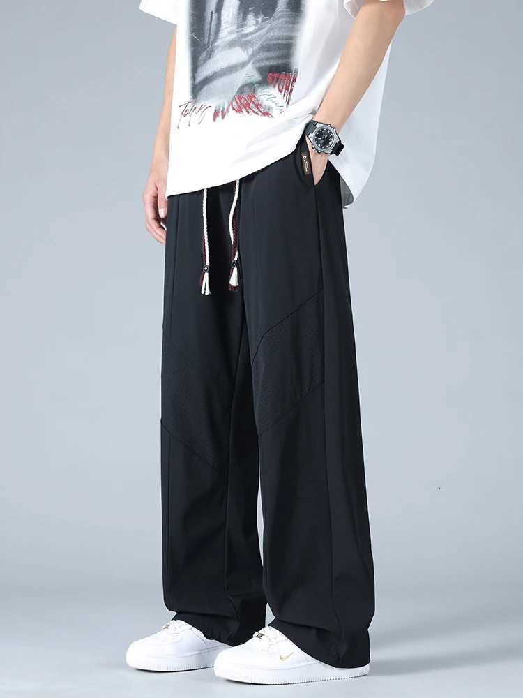 Summer Ice Silk Sweatpants Men Breathable Knee Mesh Lightweight Cooling Pants Wide Leg Loose Fit Straight Trousers Big Size 8XLXJ250904