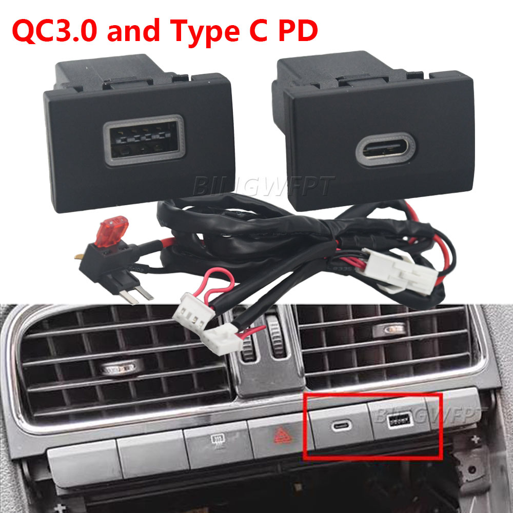 1PC Car Charger Socket QC3.0 fast charge USB charging Outlet Power Adapter Phone For VW POLO 2011 - 2013